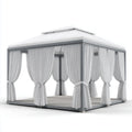 Altana lub pergola, Plac pawilon ogrodowy szary i biały 300 x 300 x 280 cm w aluminium i poliestrze z zasłonami