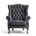 Fotel, Chesterfield fotel w szarym uchu antracytu w poliestrowym aksamicie 82 x 90 x 112 cm