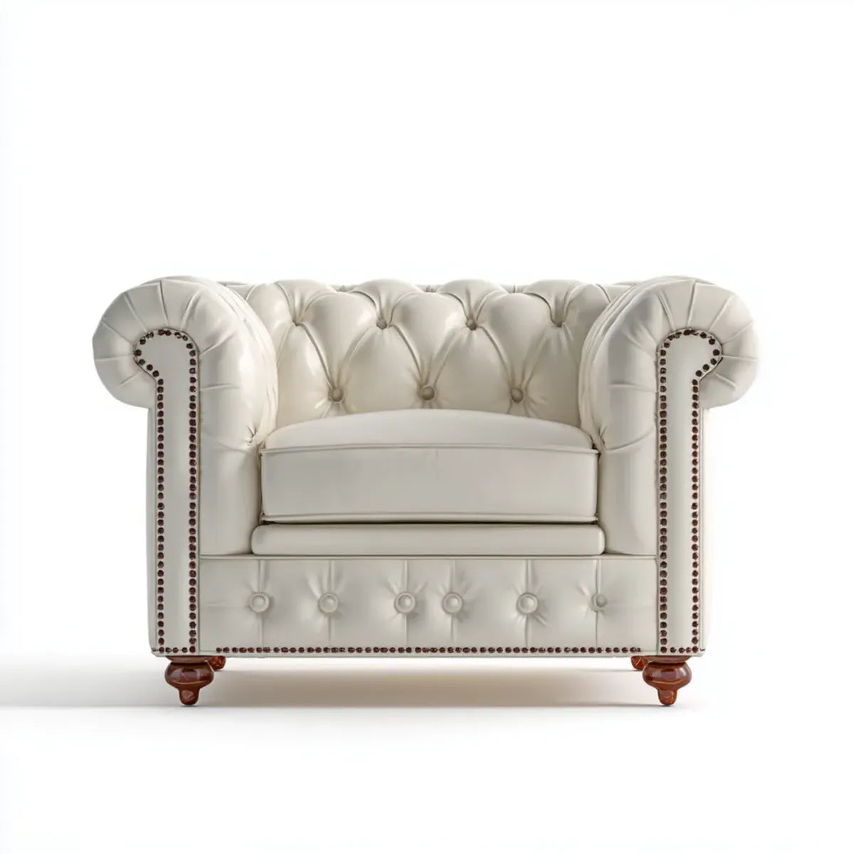 Fotel, Chesterfield fotel biały PU syntetyczny krem skórzany z zaokrąglonymi podłokietnikami 115 x 95 x 78 cm