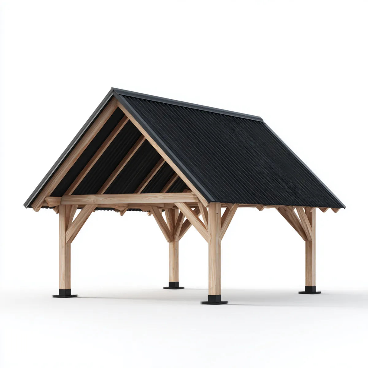 Altana lub pergola, Prostokątny pawilon ogrodowy w naturalnej sosnie stałej z dwuszynowym dachem czarny 400 x 300 x 300 cm