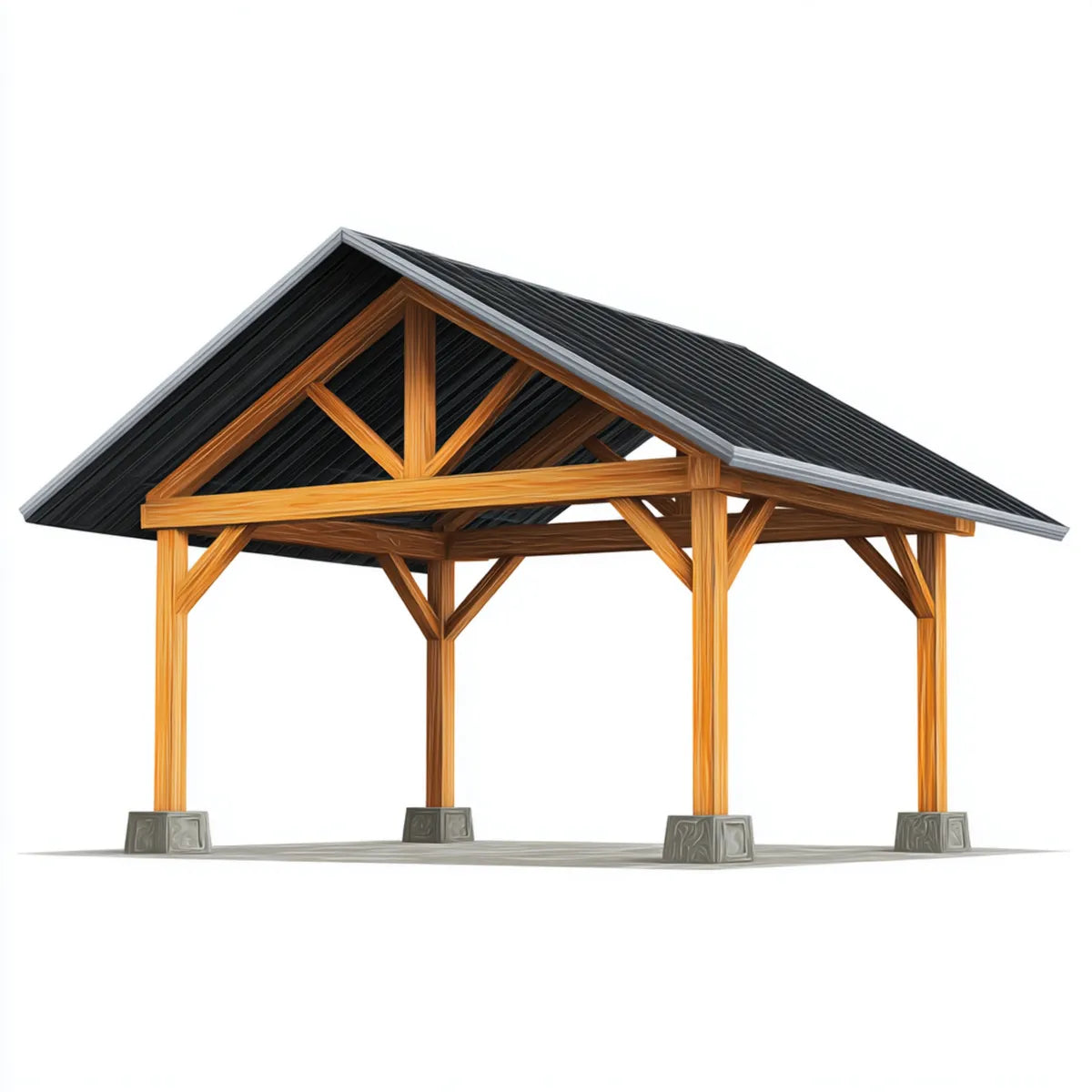 Altana lub pergola, Pawilon ogrodowy daszek siodełka naturalne czarny 600 x 400 x 350 cm z litego drewna sosnowego i blachy stalowej