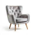 Fotel, Szary salon fotel 78 x 82 x 102 cm w poliestrowym aksamicie z zaokrąglonymi listkami z litego drewna