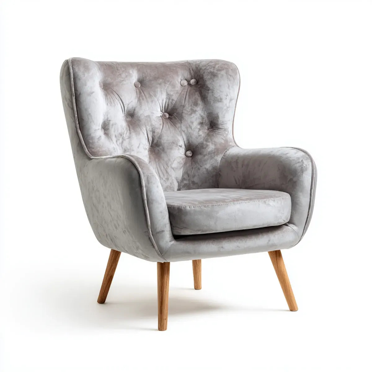 Fotel, Szary salon fotel 78 x 82 x 102 cm w poliestrowym aksamicie z zaokrąglonymi listkami z litego drewna