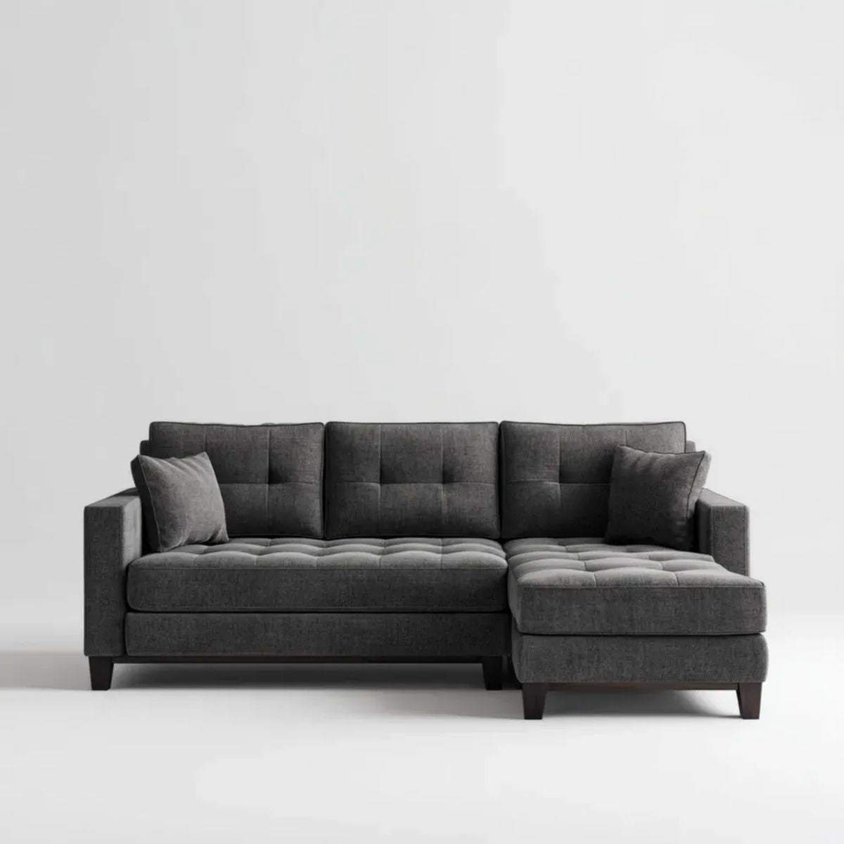 Sofa, 3-osobowa sofa w poliestrze szary 230 x 150 x 85 cm z szezlongiem w prawo