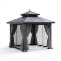 Altana lub pergola, Plac pawilon ogrodowy szary antracyt 300 x 300 x 290 cm w aluminium i stali ocynkowanej ze sztywnym dachem i zasłonami poliestrowymi